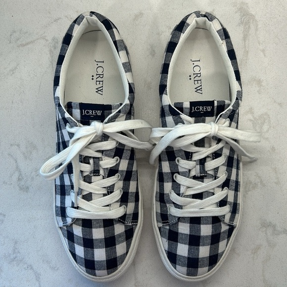 J. Crew Factory Navy Blue Gingham Printed Canvas Lace Up Road Trip Sneakers SZ 9 - Picture 9 of 16